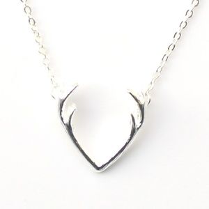 Deer Horn Necklace Silver Alloy Antler Small